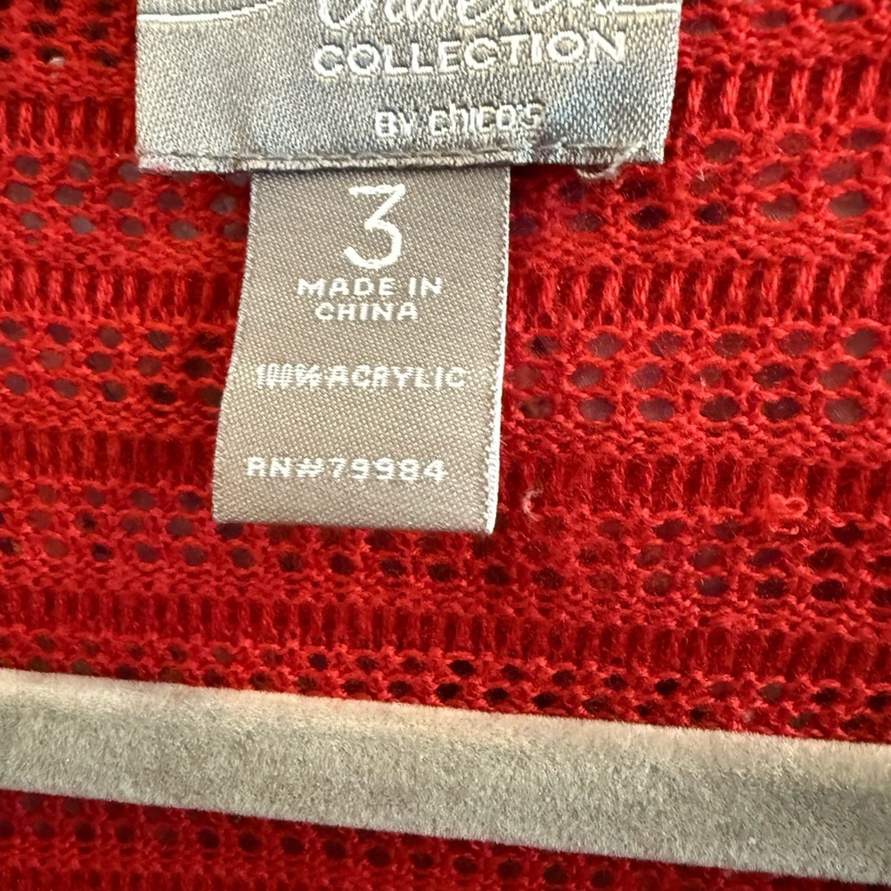 Chico’s Travelers Red Open-Knit Cardigan Size Chicos 3 or XL 16/18 - Picture 4 of 8